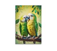 sfjjkh Animal Poster Illustration Two Parrots on Branch Poster Wall Art Canvas Aesthetic Cover Painting for Living Room Bed Room 12x18inch(30x45cm) Unframe-style