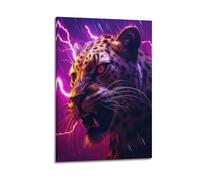 sfjjkh Animal Poster Leopard Purple Lightning Cyber Style Poster Wall Art Canvas Aesthetic Cover Painting for Living Room Bed Room 20x30inch(50x75cm) Frame-style