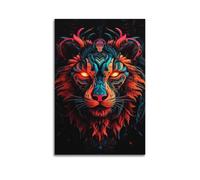 sfjjkh Animal Poster Neon Lion Head Glowing Eyes Poster Wall Art Canvas Aesthetic Cover Painting for Living Room Bed Room 12x18inch(30x45cm) Unframe-style