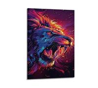 sfjjkh Animal Poster Neon Roaring Lion Head Poster Wall Art Canvas Aesthetic Cover Painting for Living Room Bed Room 20x30inch(50x75cm) Frame-style
