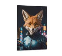 sfjjkh Animal Poster Realistic Cyber Fox Rainy Night Poster Wall Art Canvas Aesthetic Cover Painting for Living Room Bed Room 08x12inch(20x30cm) Frame-style
