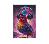 sfjjkh Animal Poster Rooster with Headphones in Cosmos Poster Wall Art Canvas Aesthetic Cover Painting for Living Room Bed Room 08x12inch(20x30cm) Unframe-style