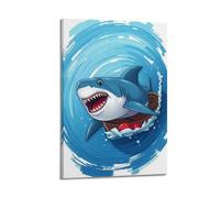 sfjjkh Animal Poster Shark Circling Boat Poster Wall Art Canvas Aesthetic Cover Painting for Living Room Bed Room 20x30inch(50x75cm) Frame-style
