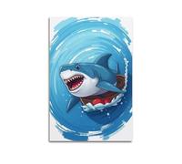 sfjjkh Animal Poster Shark Circling Boat Poster Wall Art Canvas Aesthetic Cover Painting for Living Room Bed Room 20x30inch(50x75cm) Unframe-style