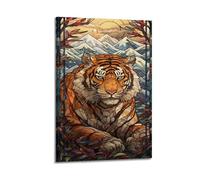 sfjjkh Animal Poster Stained Glass Tiger Snowy Mountains Poster Wall Art Canvas Aesthetic Cover Painting for Living Room Bed Room 12x18inch(30x45cm) Frame-style
