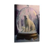 sfjjkh Animal Poster Surreal Polar Bears Snow Globe City Poster Wall Art Canvas Aesthetic Cover Painting for Living Room Bed Room 24x36inch(60x90cm) Frame-style