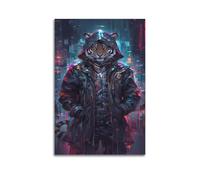 sfjjkh Animal Poster Tiger Jacket Cyber City Digital Art Poster Wall Art Canvas Aesthetic Cover Painting for Living Room Bed Room 24x36inch(60x90cm) Unframe-style