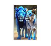 sfjjkh Animal Poster Two Blue Lions Walking Together Poster Wall Art Canvas Aesthetic Cover Painting for Living Room Bed Room 24x36inch(60x90cm) Unframe-style