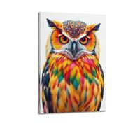 sfjjkh Animal Poster Vibrant Colorful Owl Bold Feathers Poster Wall Art Canvas Aesthetic Cover Painting for Living Room Bed Room 16x24inch(40x60cm) Frame-style