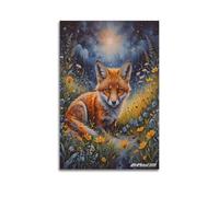 sfjjkh Animal Poster Watercolor Fox in Flower Field Moon Poster Wall Art Canvas Aesthetic Cover Painting for Living Room Bed Room 16x24inch(40x60cm) Unframe-style