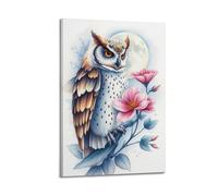sfjjkh Animal Poster Watercolor Owl Pink Flowers Full Moon Poster Wall Art Canvas Aesthetic Cover Painting for Living Room Bed Room 16x24inch(40x60cm) Frame-style