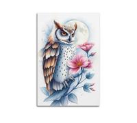 sfjjkh Animal Poster Watercolor Owl Pink Flowers Full Moon Poster Wall Art Canvas Aesthetic Cover Painting for Living Room Bed Room 20x30inch(50x75cm) Unframe-style