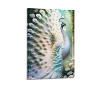 sfjjkh Animal Poster White Peacock Feathers Flowers Fantasy Art Poster Wall Art Canvas Aesthetic Cover Painting for Living Room Bed Room 24x36inch(60x90cm) Frame-style
