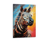 sfjjkh Animal Poster Zebra Vibrant Pop Art Portrait Poster Wall Art Canvas Aesthetic Cover Painting for Living Room Bed Room 20x30inch(50x75cm) Frame-style