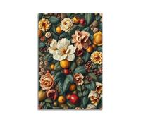 sfjjkh Colorful Floral Fruit Mix on Dark Backdrop Poster Wall Art Canvas Aesthetic Cover Painting for Living Room Bed Room 16x24inch(40x60cm) Unframe-style
