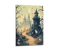 sfjjkh Enchanted Castle with Magical Beings Poster Wall Art Canvas Aesthetic Cover Painting for Living Room Bed Room 24x36inch(60x90cm) Frame-style