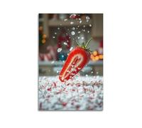 sfjjkh Food Poster Exploding Strawberry Juice Spraying Onto A Ceramic Pie Plate Poster Wall Art Canvas Aesthetic Cover Painting for Living Room Bed Room 12x18inch(30x45cm) Unframe-style
