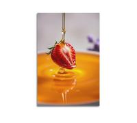 sfjjkh Food Poster Sliced Strawberry Diving Into A Pool of Lavender-infused Honey Poster Wall Art Canvas Aesthetic Cover Painting for Living Room Bed Room 24x36inch(60x90cm) Unframe-style