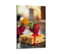 sfjjkh Food Poster Sliced Strawberry Diving Into A Puddle of Lavender And Honey Glaze Poster Wall Art Canvas Aesthetic Cover Painting for Living Room Bed Room 12x18inch(30x45cm) Frame-style