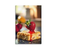 sfjjkh Food Poster Sliced Strawberry Diving Into A Puddle of Lavender And Honey Glaze Poster Wall Art Canvas Aesthetic Cover Painting for Living Room Bed Room 24x36inch(60x90cm) Unframe-style