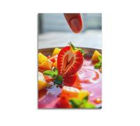 sfjjkh Food Poster Sliced Strawberry Diving Into A Puddle of Passionfruit And Mango Salsa Poster Wall Art Canvas Aesthetic Cover Painting for Living Room Bed Room 12x18inch(30x45cm) Unframe-style