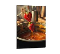 sfjjkh Food Poster Sliced Strawberry Plunging Into A Cauldron of Bubbling Caramel Poster Wall Art Canvas Aesthetic Cover Painting for Living Room Bed Room 24x36inch(60x90cm) Frame-style