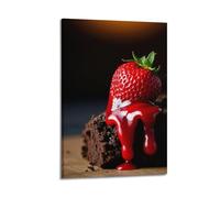 sfjjkh Food Poster Squishy Strawberry Juice Splashing Into A Glass of Sparkling Blood Orange Poster Wall Art Canvas Aesthetic Cover Painting for Living Room Bed Room 08x12inch(20x30cm) Frame-style