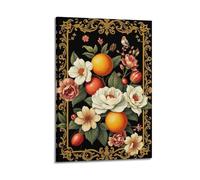 sfjjkh Golden Framed White Roses Oranges on Black Poster Wall Art Canvas Aesthetic Cover Painting for Living Room Bed Room 20x30inch(50x75cm) Frame-style
