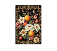 sfjjkh Golden Framed White Roses Oranges on Black Poster Wall Art Canvas Aesthetic Cover Painting for Living Room Bed Room 12x18inch(30x45cm) Unframe-style