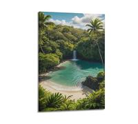 sfjjkh Landscape Poster Tropical Rainforest Waterfall Turquoise Bay White Sand Poster Wall Art Canvas Aesthetic Cover Painting for Living Room Bed Room 08x12inch(20x30cm) Frame-style