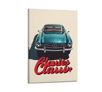 sfjjkh Looking Down at The Blue Retro Car Poster Poster Wall Art Canvas Aesthetic Cover Painting for Living Room Bed Room 12x18inch(30x45cm) Frame-style