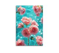 sfjjkh More Pink Roses on Turquoise Surface Poster Wall Art Canvas Aesthetic Cover Painting for Living Room Bed Room 24x36inch(60x90cm) Unframe-style