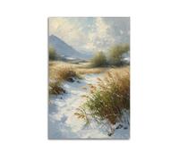 sfjjkh Oil Painting Snow Land Reeds Hills Sunlight Poster Wall Art Canvas Aesthetic Cover Painting for Living Room Bed Room 20x30inch(50x75cm) Unframe-style
