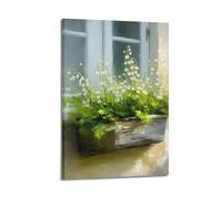 sfjjkh Oil Painting Style with Window Box Flowers Poster Wall Art Canvas Aesthetic Cover Painting for Living Room Bed Room 08x12inch(20x30cm) Frame-style