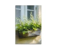 sfjjkh Oil Painting Style with Window Box Flowers Poster Wall Art Canvas Aesthetic Cover Painting for Living Room Bed Room 20x30inch(50x75cm) Unframe-style