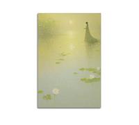 sfjjkh Oil Painting Woman Lotus Pond Sunset Poster Wall Art Canvas Aesthetic Cover Painting for Living Room Bed Room 20x30inch(50x75cm) Unframe-style
