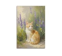 sfjjkh Orange Cat Lavender Field Portrait Poster Wall Art Canvas Aesthetic Cover Painting for Living Room Bed Room 16x24inch(40x60cm) Unframe-style