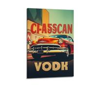 sfjjkh Orange Retro Car Urban Background Bold Text Poster Wall Art Canvas Aesthetic Cover Painting for Living Room Bed Room 24x36inch(60x90cm) Frame-style