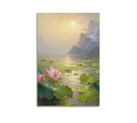 sfjjkh Pink Lotus Sunset Lake Reflection Poster Wall Art Canvas Aesthetic Cover Painting for Living Room Bed Room 08x12inch(20x30cm) Unframe-style