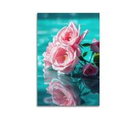 sfjjkh Pink Roses Floating on Turquoise Water Poster Wall Art Canvas Aesthetic Cover Painting for Living Room Bed Room 20x30inch(50x75cm) Unframe-style