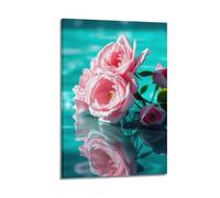 sfjjkh Pink Roses Floating on Turquoise Water Poster Wall Art Canvas Aesthetic Cover Painting for Living Room Bed Room 08x12inch(20x30cm) Frame-style