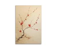 sfjjkh Red Blooms Branches Plain Background Poster Wall Art Canvas Aesthetic Cover Painting for Living Room Bed Room 08x12inch(20x30cm) Unframe-style