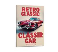 sfjjkh Red Classic Car Bold Retro Text Poster Wall Art Canvas Aesthetic Cover Painting for Living Room Bed Room 20x30inch(50x75cm) Frame-style
