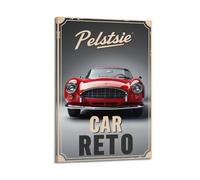 sfjjkh Red Retro Car Front Bold Text Poster Wall Art Canvas Aesthetic Cover Painting for Living Room Bed Room 12x18inch(30x45cm) Frame-style