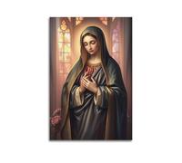sfjjkh Religious Posters Virgin Mary Dark Cloak Pink Inner Stained Glass Praying Poster Wall Art Canvas Aesthetic Cover Painting for Living Room Bed Room 20x30inch(50x75cm) Unframe-style