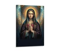 sfjjkh Religious Posters Virgin Mary Dark Cloak Praying Golden Decor Patterns Poster Wall Art Canvas Aesthetic Cover Painting for Living Room Bed Room 20x30inch(50x75cm) Frame-style