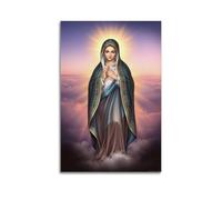 sfjjkh Religious Posters Virgin Mary Dark Green Cloak Praying Clouds Poster Wall Art Canvas Aesthetic Cover Painting for Living Room Bed Room 12x18inch(30x45cm) Unframe-style