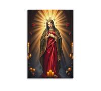 sfjjkh Religious Posters Virgin Mary Dark Green Cloak Red Robe Candles Glow Praying Poster Wall Art Canvas Aesthetic Cover Painting for Living Room Bed Room 24x36inch(60x90cm) Unframe-style