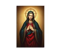 sfjjkh Religious Posters Virgin Mary Dark Green Cloak Red Robe Gold Trim Praying Poster Wall Art Canvas Aesthetic Cover Painting for Living Room Bed Room 12x18inch(30x45cm) Unframe-style