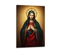 sfjjkh Religious Posters Virgin Mary Dark Green Cloak Red Robe Gold Trim Praying Poster Wall Art Canvas Aesthetic Cover Painting for Living Room Bed Room 20x30inch(50x75cm) Frame-style